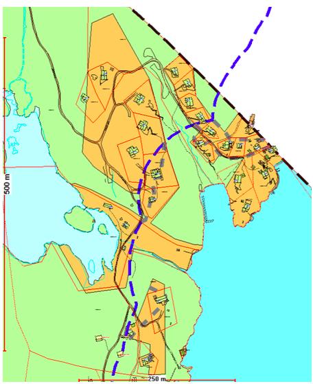 7.3.4 Eksempler på hvordan byggegrenser mot sjø er trukket Jeg vil nå vise konkret hvordan byggegrensene er trukket i Larvik kommune.