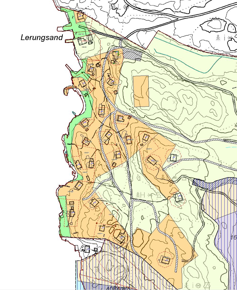 Figur 8: Kartutsnittet viser reguleringsplanen Lerungsand fra 1985. Dette er et eksempel på en eldre reguleringsplan. Kilde: søk i kommunens kartdatabaser.