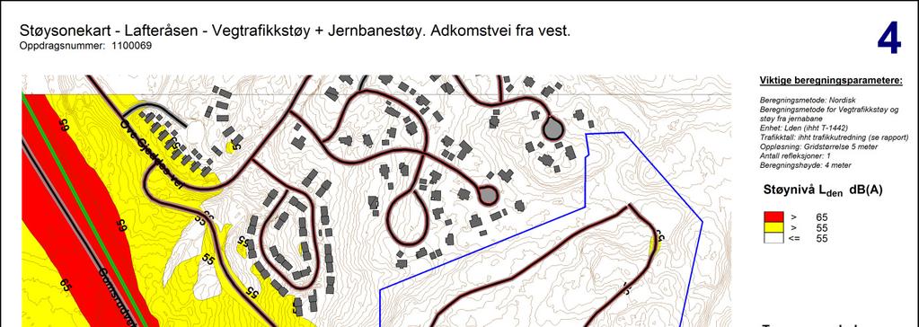 10 (10) STØYBEREGNINGER Figur 4 Støysonekart fremtidig situasjon med alternativ adkomstvei fra sørvest Figur 5 Støysonekart fremtidig situasjon med alternativ adkomstvei fra vest 5.