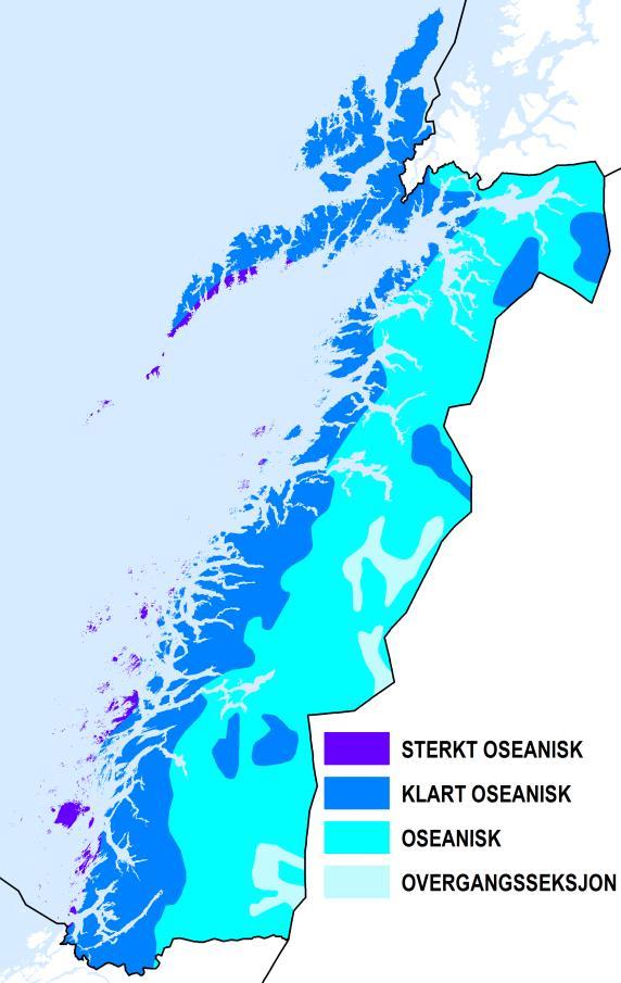 Oseanisk seksjon overtar aust for klart oseanisk seksjon. Det er den videst utbredte vegetasjonsseksjonen i Nordland, og dominerer hele den indre delen av fylket.