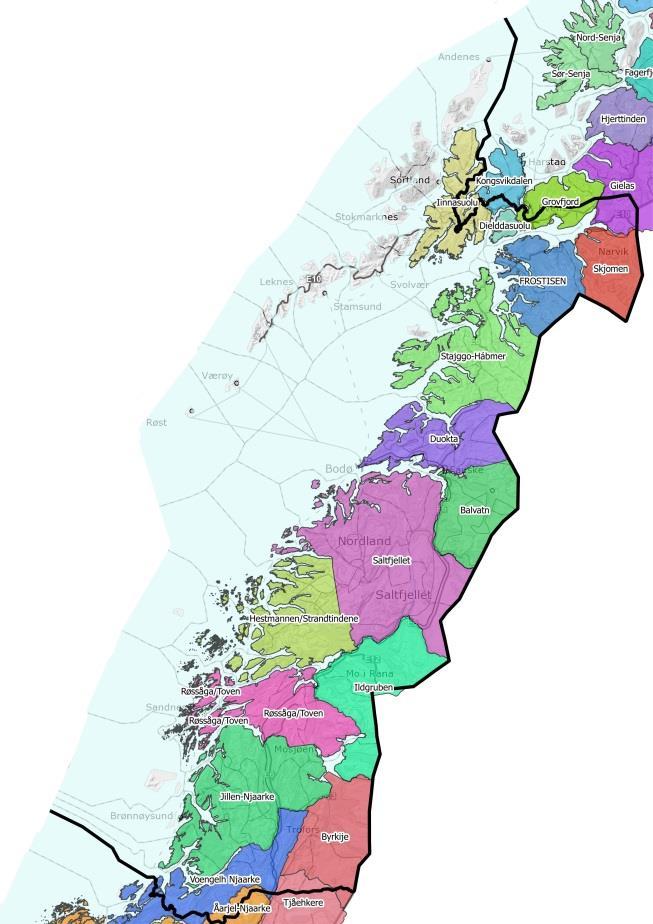 Figur 18 viser store ulikheter i beitebruken for sau i Nordland. Vesterålen har størst tetthet, og det går jevnt med sau også i Lofoten og på sørsida av Skjerstadfjorden med Saltdalen og Beiardalen.