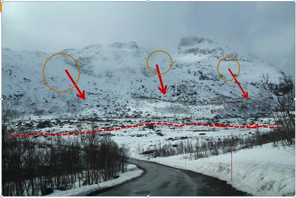 9 Utløsnings- og utløpsområder for snøskred/ngi.no-karttjeneste, obs. gjelder ca 1000-årsskred beregnet for vurdering av bebyggelse o.l. (plan- og bygningsloven).