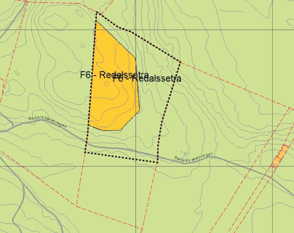 Oversiktskart over planområdet, ikke i målestokk, Areal + AS Planområdet ligger på sørøstlig side av høydedraget rundt Vinterhugu rett øst for Redalsetra. 3.