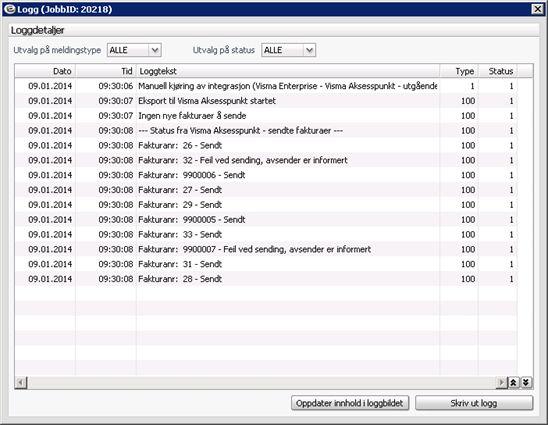 2.3 Logg Ved kjøring av integrasjonen vil du få en loggføring som varsler om hvilke faktura som er sendt. Du vil også motta en status per faktura. Denne vil normalt få status «venter.