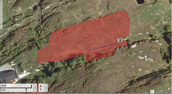 13 Ortofoto/kart Figur 2. Frå Gislink. Lokaliteten innlagt med raud markering.
