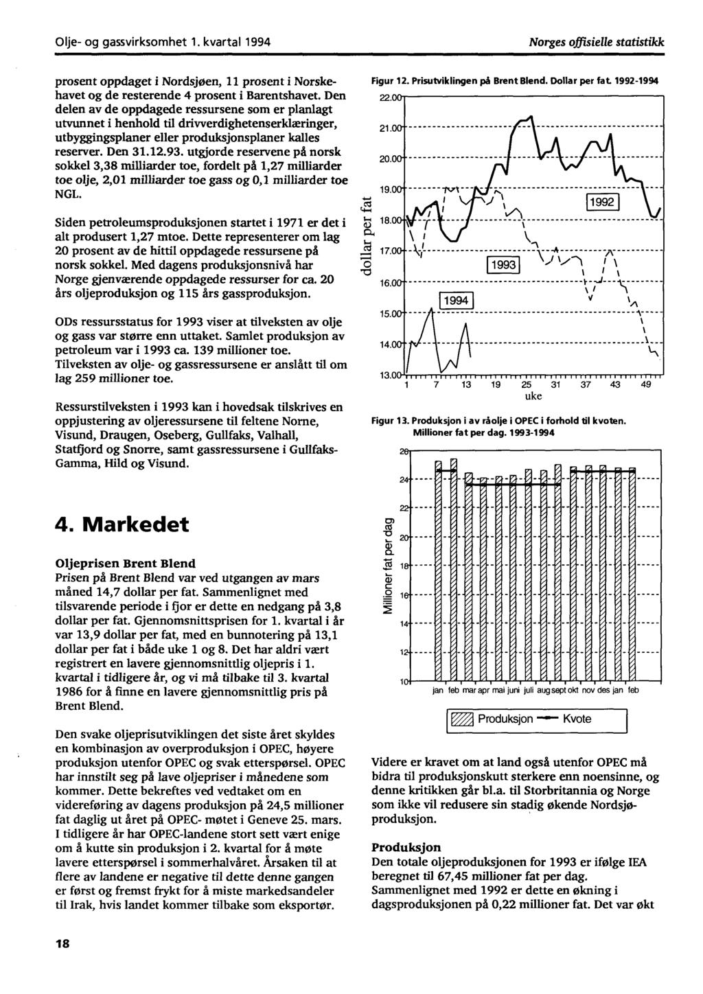 Olje og gassvirksomhet 1. kvartal 1994 Norges offisielle statistikk prosent oppdaget i Nordsjøen, 11 prosent i Norskehavet og de resterende 4 prosent i Barentshavet.