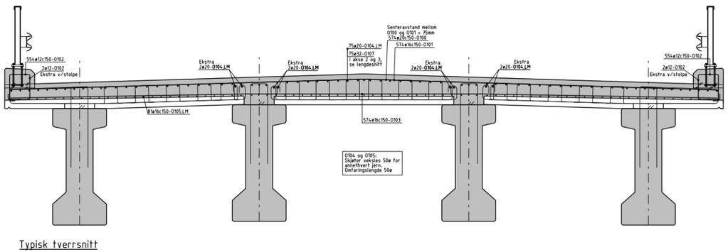 Vedlegg A: Tegningsgrunnlag Figur A.6: Typisk tverrsnitt for Fjordbase bru, (Ingebrigtsen, 2017).