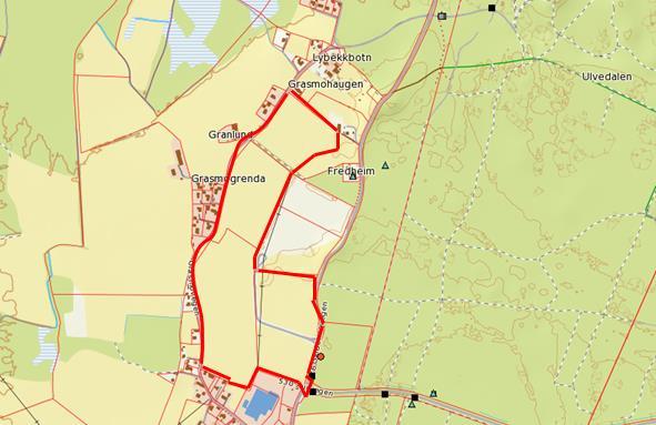 Figur 7: Aurmoen landskapsvernområde ligger nord(øst) for planområdet. Kartet er hentet fra Naturbase. 3.