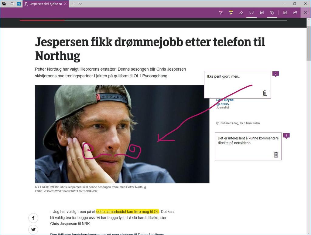 Nettnotater 1 2 Microsoft Edge er den eneste nettleseren som gir deg mulighet til å ta notater, skrive, drodle og utheve tekst direkte på nettsider.