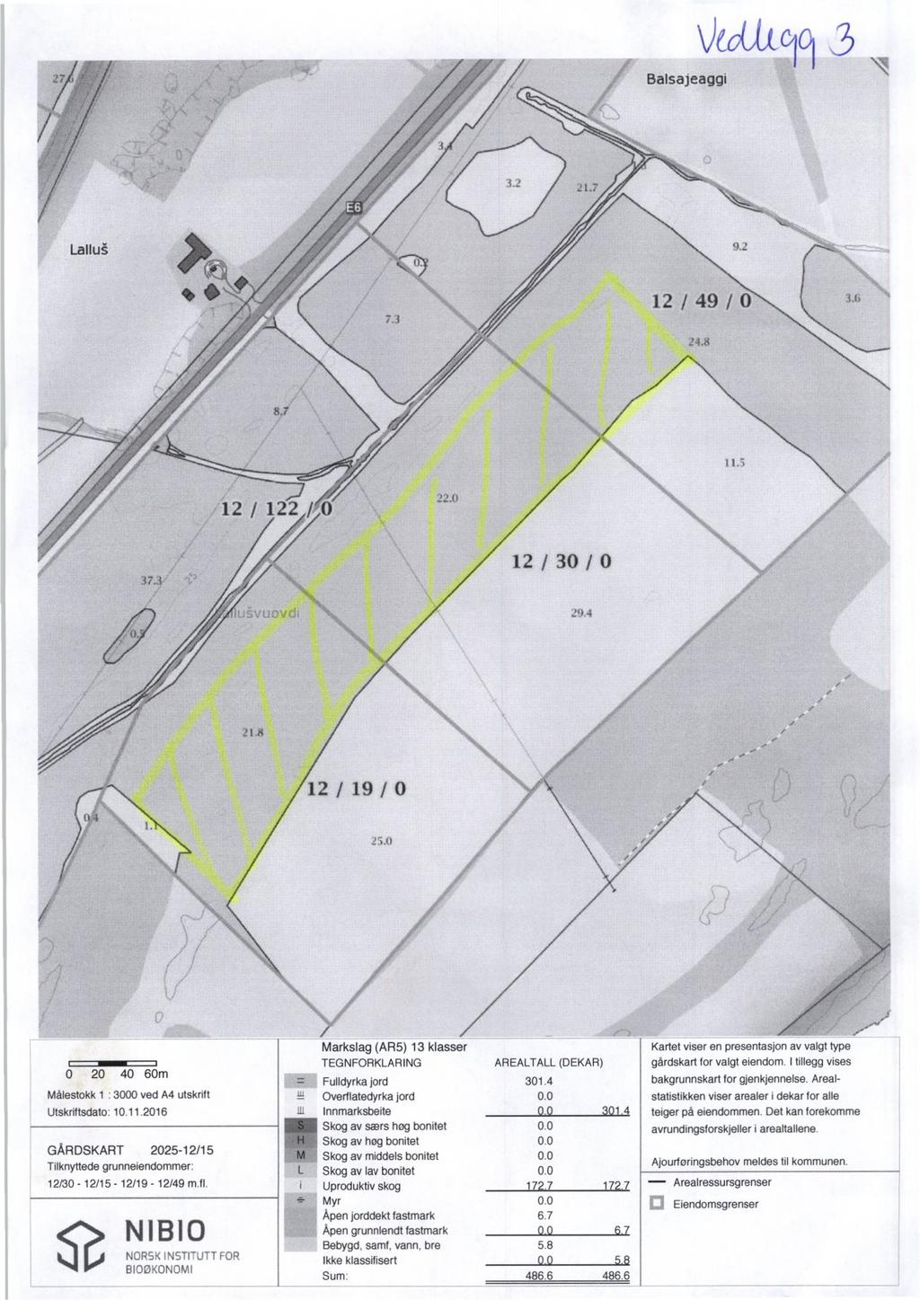 27 \)0(ift,901 3.\,4 Balsajeaggi 21.7 7.3 12 / 49 / 0 3.6 113 22.0 12 3 / 29.4 2111 12 / 19 / 0 25.0 0 20 40 60m Målestokk 1 : 3000 ved A4 utskrift Utskriftsdato 10.11.2016 GÅRDSKART 2025-12/15 Tilknyttede grunneiendommer: 12/30-12/15-12/19-12/49 m.