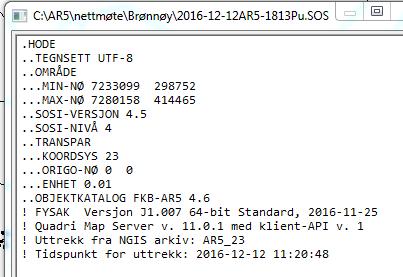 3.4 SOSI-KONTROLL Når all redigering er gjort kjøres SOSI-kontroll. SOSI-kontroll er et brukerprogram i FYSAK for å kvalitetskontrollere SOSI-filer mot en produktdefinisjon.