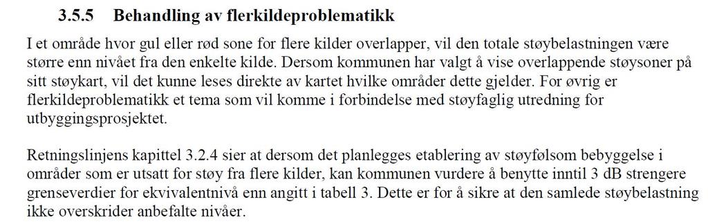 1. SUMSTØY Når det gjelder sumstøy er det i veiledningen til T-1442 forklart følgende: Av de tre støytypene som er aktuelle er det bare vegtrafikkstøy og flystøy som vil bidra til sumstøy, da