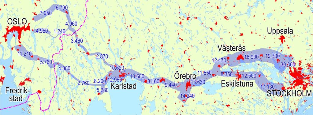 Stor biltrafikk i regionen Number of passenger cars per day