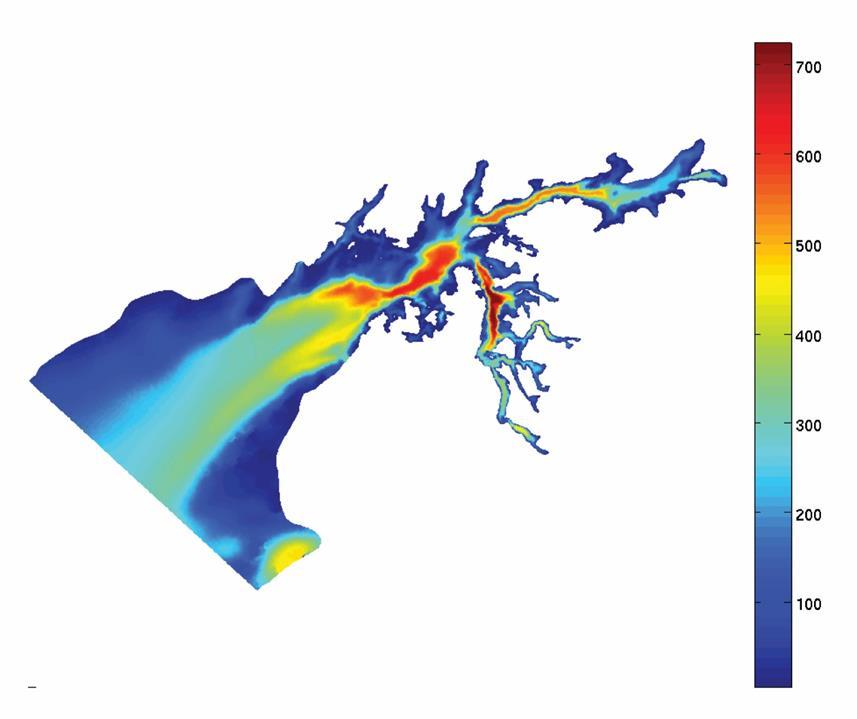 storskalafenomener langs kysten forplanter seg riktig inn mot interesseområdet. Det fulle modellområdet dekker derfor store deler av Vestfjorden og vises i Figur 1. Modellen ble satt opp i 3D. Dvs.