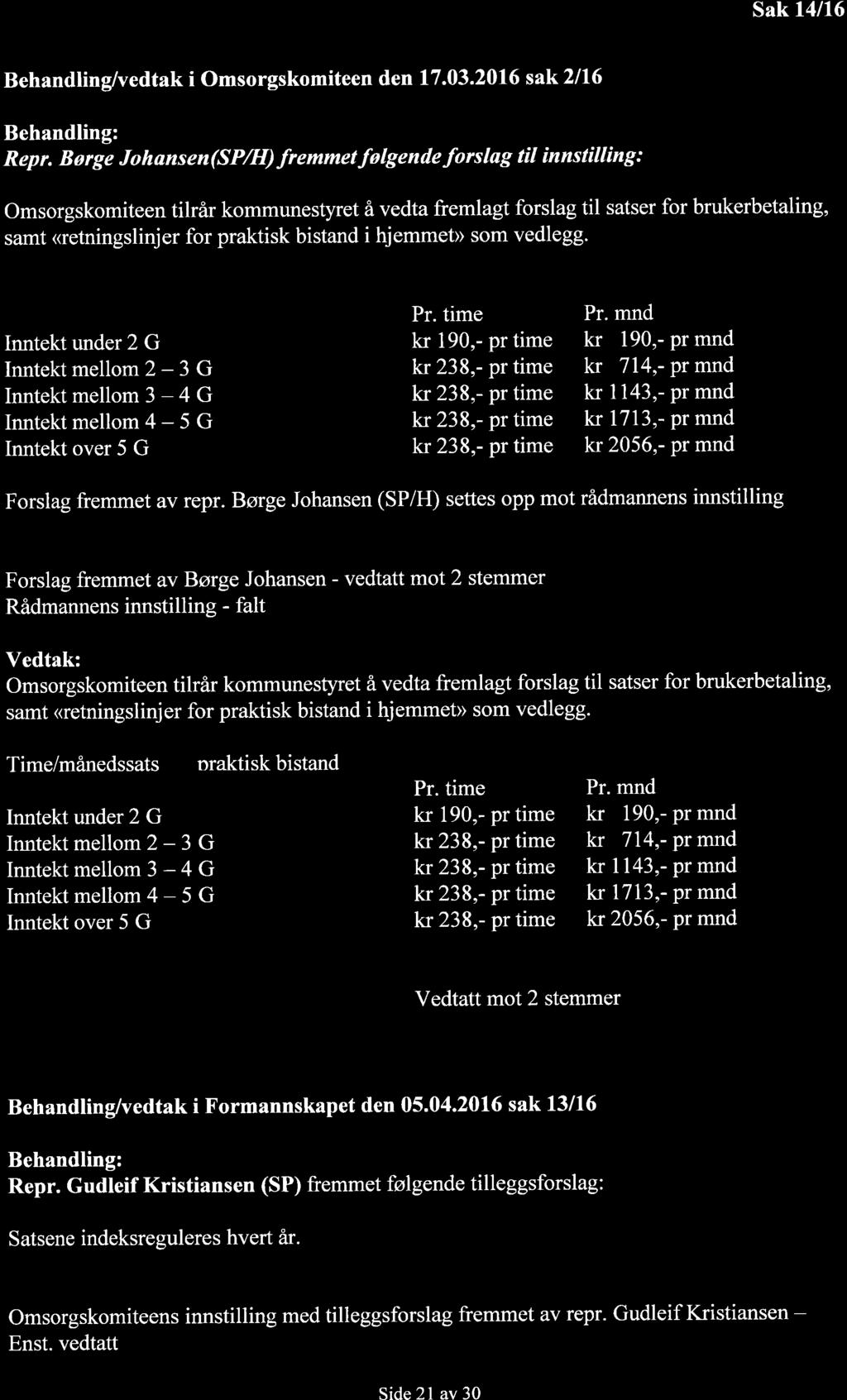 Sak 14116 Behandling/vedtak i Omsorgskomiteen den 17.03.2016 sak 2l 16 Behandling: Repr.