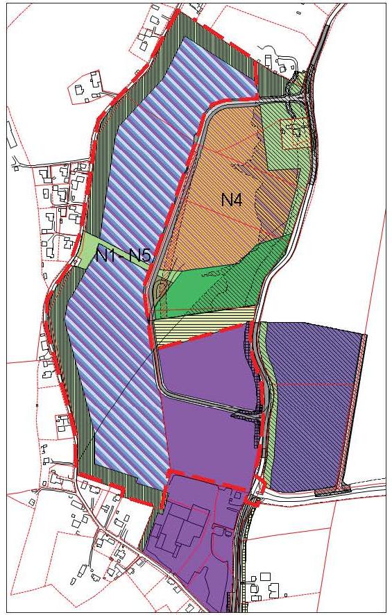 Planforslaget Figur 2 viser det aktuelle planområdet (N1 -N5), Grasmogrenda Næringspark, innenfor den røde stiplede streken som nå detaljreguleres.