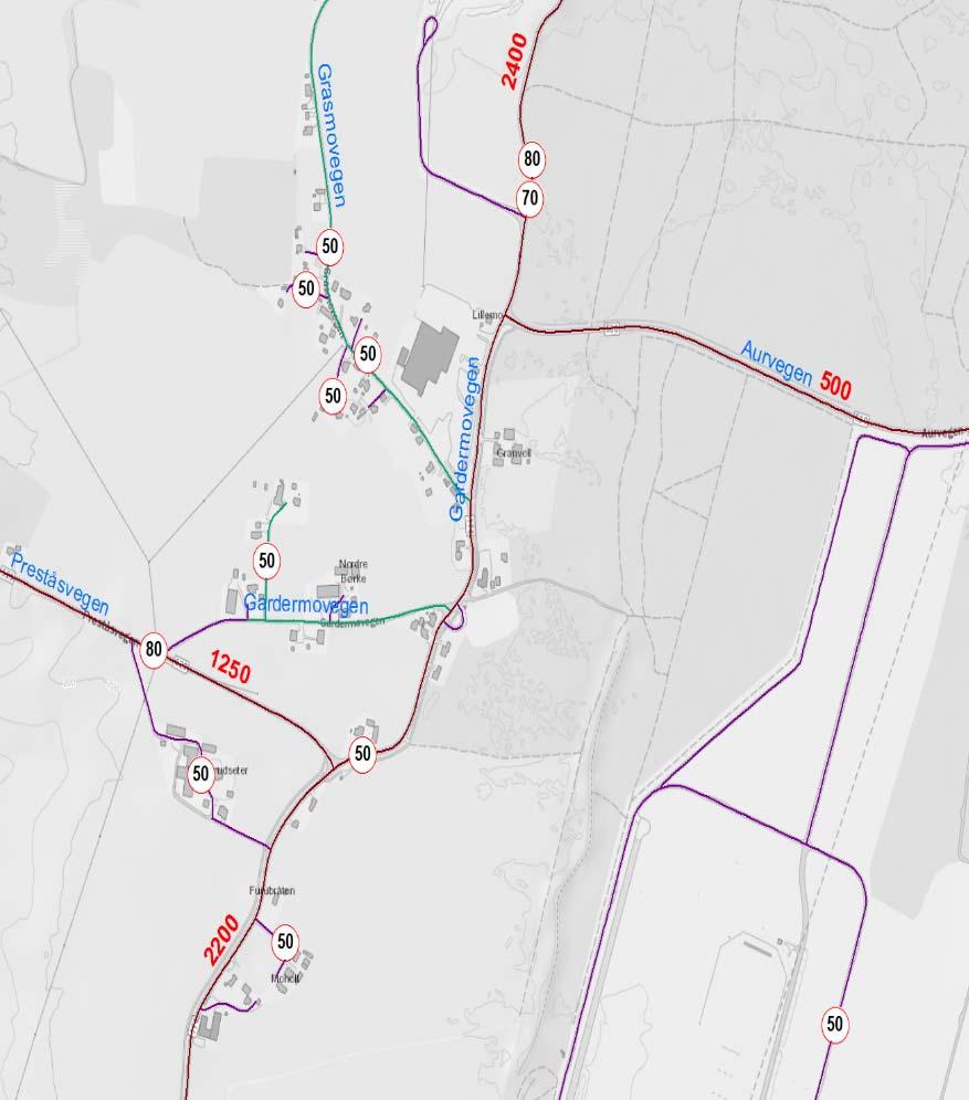 3 Dagens situasjon Dette kapitlet beskriver dagens trafikale situasjon i omkring planområdet. Trafikkbelastning før utbygging Figur 3 Dagens trafikksituasjon i området.