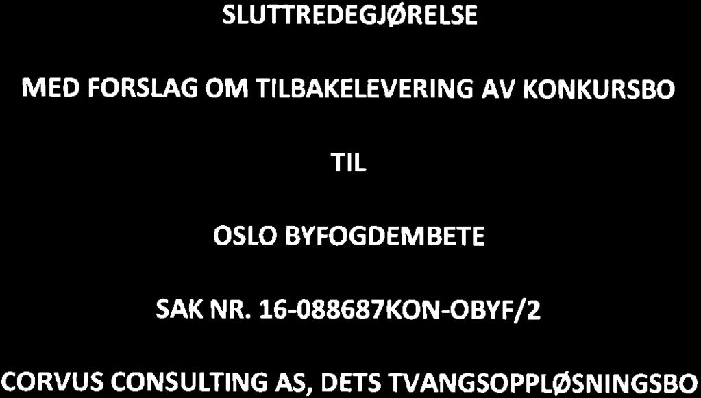 SLUTTREDEGJøREtSE MED FORSLAG OM TILBAKELEVERING AV KONKURSBO TIL OSLO BYFOGDEMBETE sak NR.