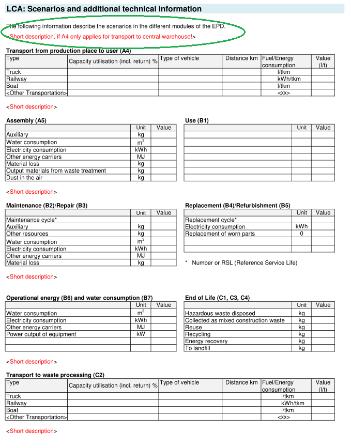 Felt i EPD-header i generatoren Scenarios description (LCA Scenario-beskrivelse) Plassering i EPD Side 5 Dette er et tekstfelt som kan benyttes dersom man skal inkludere moduler etter fabrikkport (A4