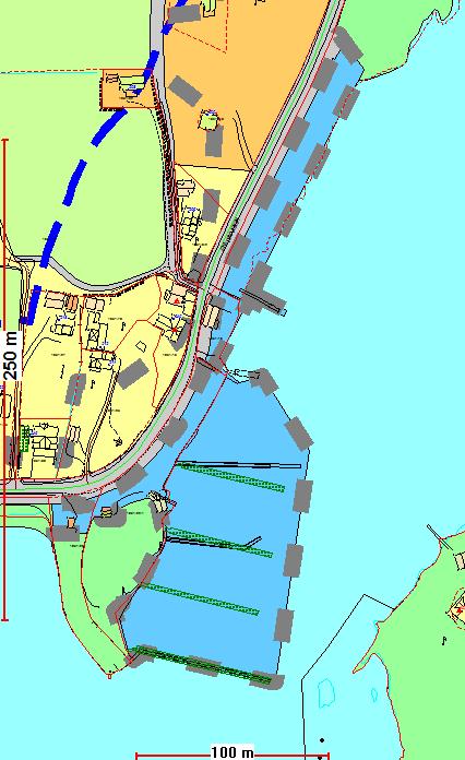 Hovedprinsippet for fastsetting av byggegrense for områdene med fritidsbebyggelse er likt, dvs. at byggegrense er trukket i fasadeliv/veggliv foran hyttene.