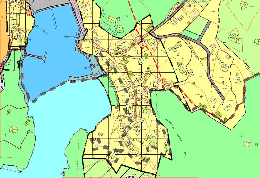 Kart nr. 104 Utsnitt fra Kommuneplanens arealdel 2010-2022 KONSEKVENS AV ENDRINGEN: Byggegrensen er endret i tråd med de generelle prinsippene. Fargekoding: Kart nr.