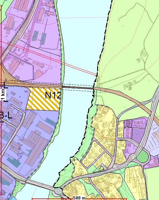 KARTSKISSER AV BYGGEGRENSENE LANGS VASSDRAG LÅGEN I gjeldende kommuneplan er det fastsatt byggegrenser 100 meter fra strandlinjen elva sør