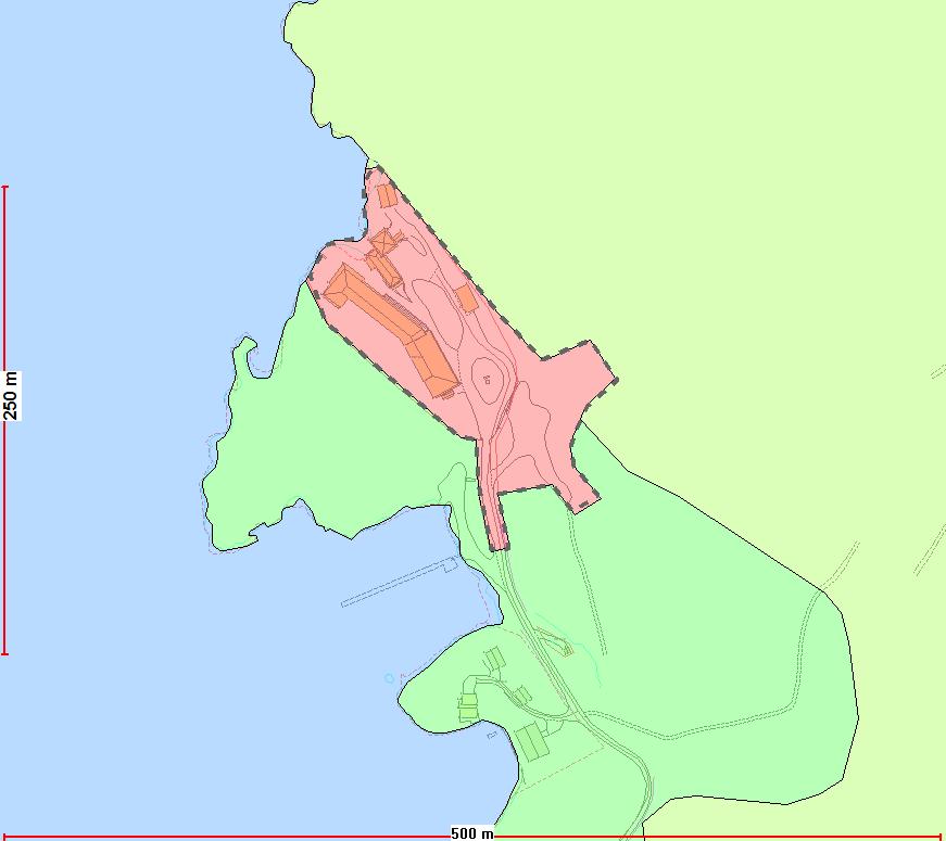 KARTSKISSER AV BYGGEGRENSENE LANGS VASSDRAG FARRISVANNET I gjeldende kommuneplan er det fastsatt byggegrenser 100 meter fra