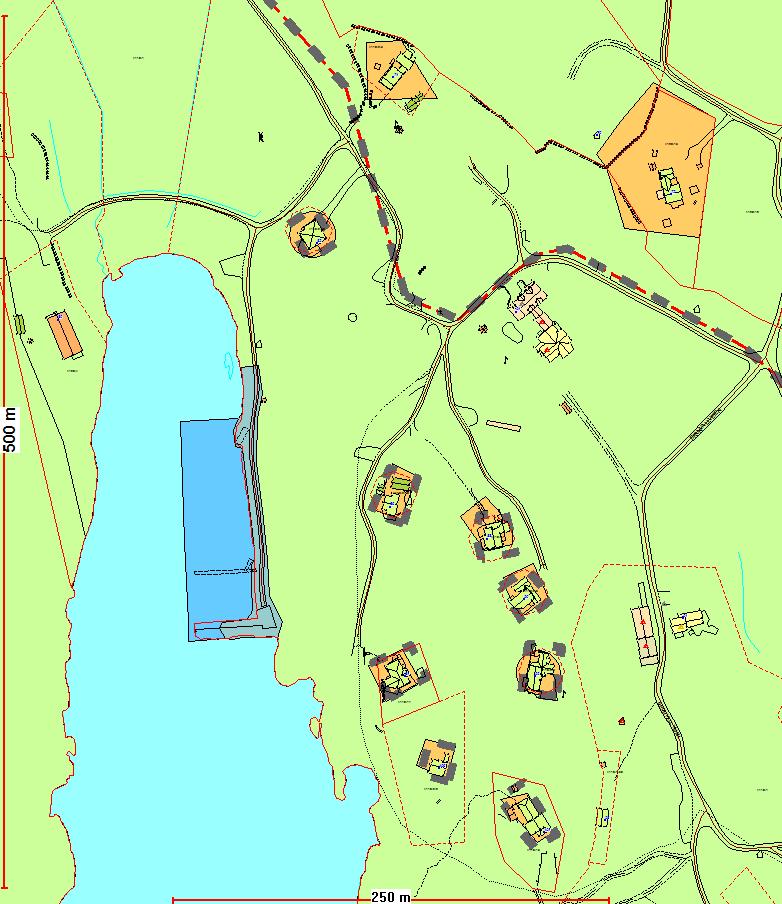 Kart nr. 40 Utsnitt fra Kommuneplanens arealdel 2010-2022 KONSEKVENS AV ENDRINGEN: Det er lagt inn byggegrense rundt småbåthavna, mens byggegrense rundt hyttene er tatt vekk, pga. landskapshensyn.