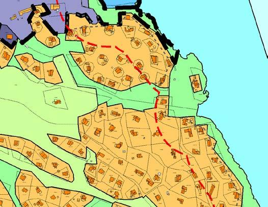 Kart nr. 49C Høringsforslaget fra desember 2014 (1.gangsbehandling) av Kommuneplanens arealdel 2015-2027 innsigelse til fastsetting av byggegrense for hyttene pga.