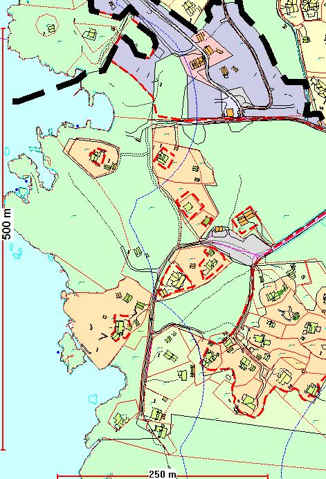 Kart nr.70 Utsnitt fra Kommuneplanens arealdel 2010-2022 KONSEKVENS AV ENDRINGEN: Byggegrensen er trukket etter de generelle prinsippene og landskapshensyn. Fargekoding: Kart nr.