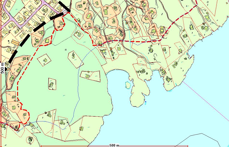 Kart nr. 74 Utsnitt fra Kommuneplanens arealdel 2010-2022 KONSEKVENS AV ENDRINGEN: Fritidsbebyggelse fra 2003-2014 er tatt med i planen, unntatt de hyttene som ligger nærmest sjøen jf.