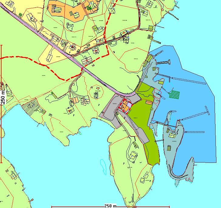 Kart nr. 76 Utsnitt fra Kommuneplanens arealdel 2010-2022 KONSEKVENS AV ENDRINGEN: Byggegrensen er trukket etter de generelle prinsippene rundt småbåthavner.