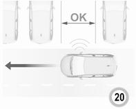 Når en ledig plass oppdages, vises dette i fargeinformasjonsdisplayet og et lydsignal kan høres. Stopp bilen, sett giret i revers, slipp rattet og begynn å kjøre uten å overskride 7 km/t.