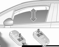 Sikkerhetsfunksjon Møter vinduet motstand over midtstilling når det lukkes automatisk, stanser det straks og åpnes igjen. Trykk på V for å deaktivere de elektriske bakvinduene; lysdioden lyser.