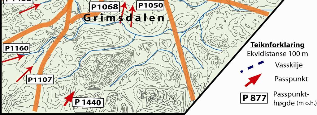 Ettersom isoverflata senkast dreier dreneringa austover mot Såtådalen (1000 m o.h.) når smeltevatnet ikkje lenger går over Glupen (1080 m o.h.). Frå Gudbrandsdalen drenerar smeltevatnet gjennom Djupdalen (1440 m o.