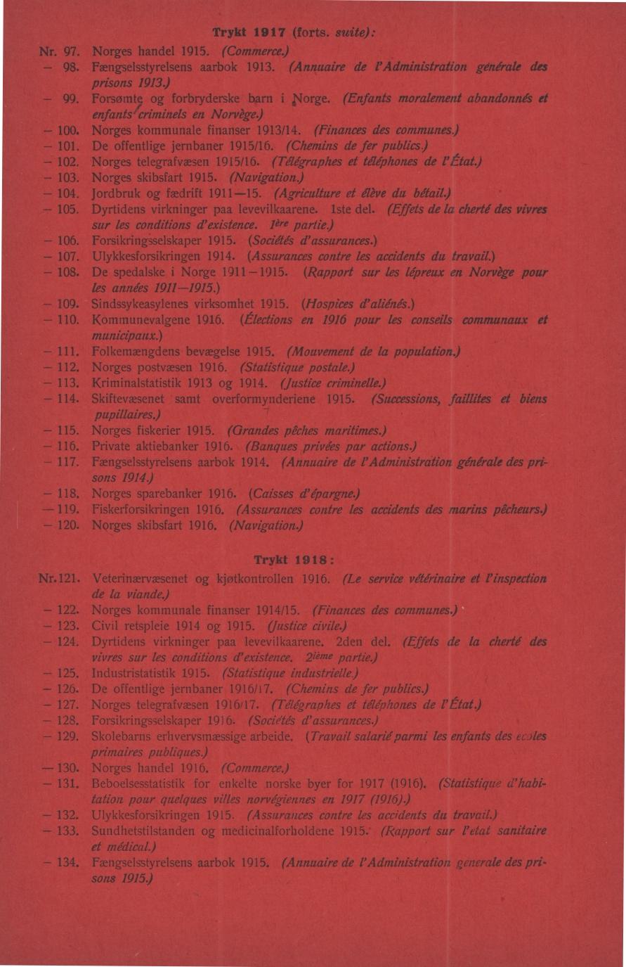 Trykt 7 (forts. suite): Nr. 7. Norges handel 5. (Commerce.) - 8. Fængselsstyrelsens aarbok. (Annuaire de l'administration générale des prisons.) -. Forsømt, og forbryderske barn i Vorge.