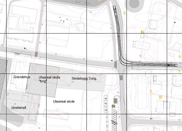 Figur 9: Sporing for buss i krysset Lykkmarka/Parallellen. Bussen krever hele kjørearealet i krysset og vil også gå litt inn på fortauet.