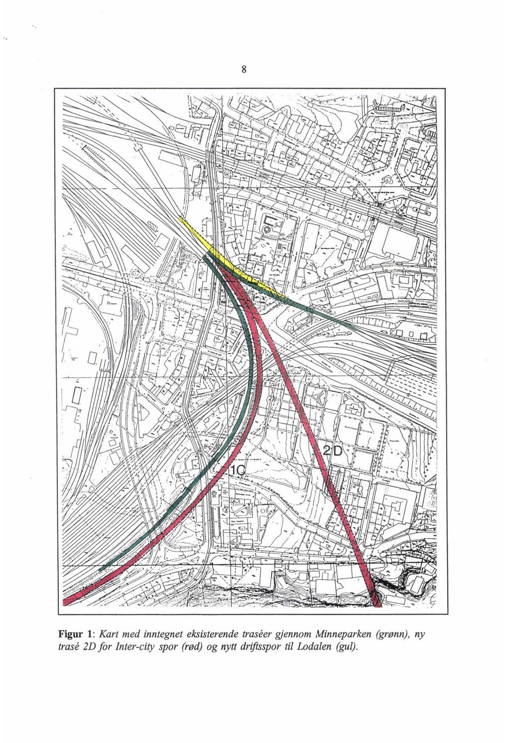 8 Figur 1: Kart med inntegnet eksisterende traseer gjennom Minneparken