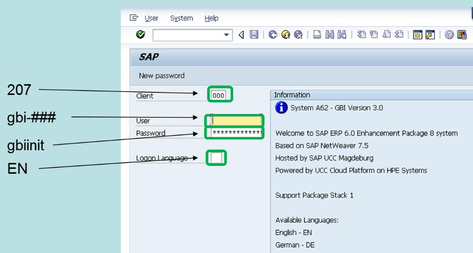 Logg på Client: skriv 207 User: finner du i filen SAP-Username-Password-IBE430-Fall-2016-version-2.