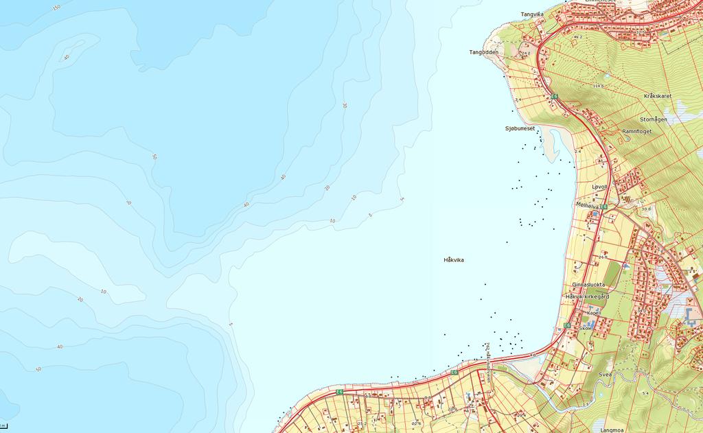 Tidligere bre- og havdekte områder Håkvik - Kjente geotekniske og kvartegeologiske undersøkelser Høydereferanse: Normalnull 1954 (tilnærmet middelvann) 1 Punkter hvor det er gjennomført ulike