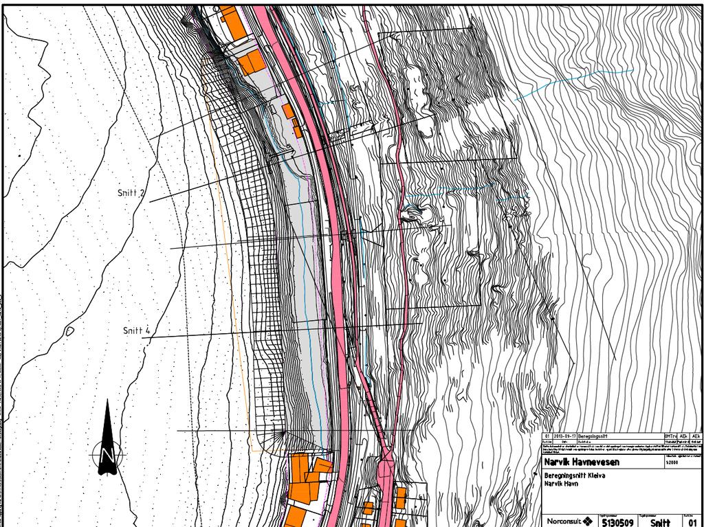 Vurdering av ny havnefront Havnens Hus Narvikterminalen, Fagernes Snitt for angivelse av