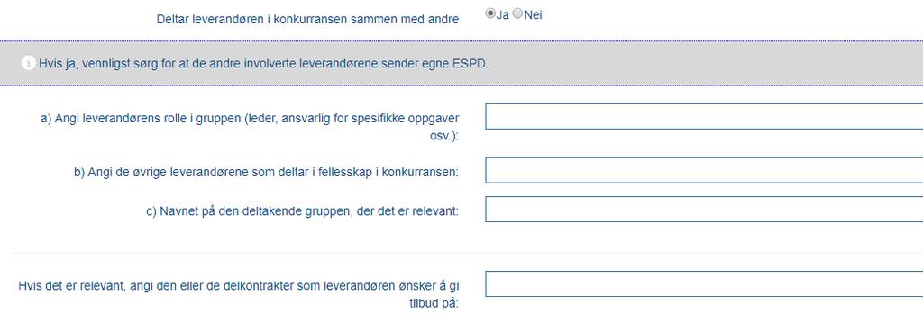 ESPD del II A: Opplysninger om leverandøren Deltar