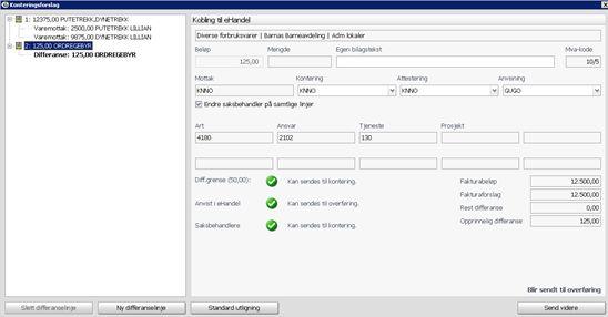 Trykker du på «Send videre» nå vil fakturaen bli sendt til kontereren på web.