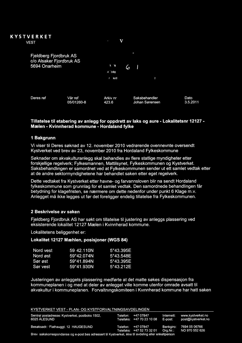 01260-8 Arkiv nr 423.6 SaksbehandlerDato Johan Sørensen3.5.