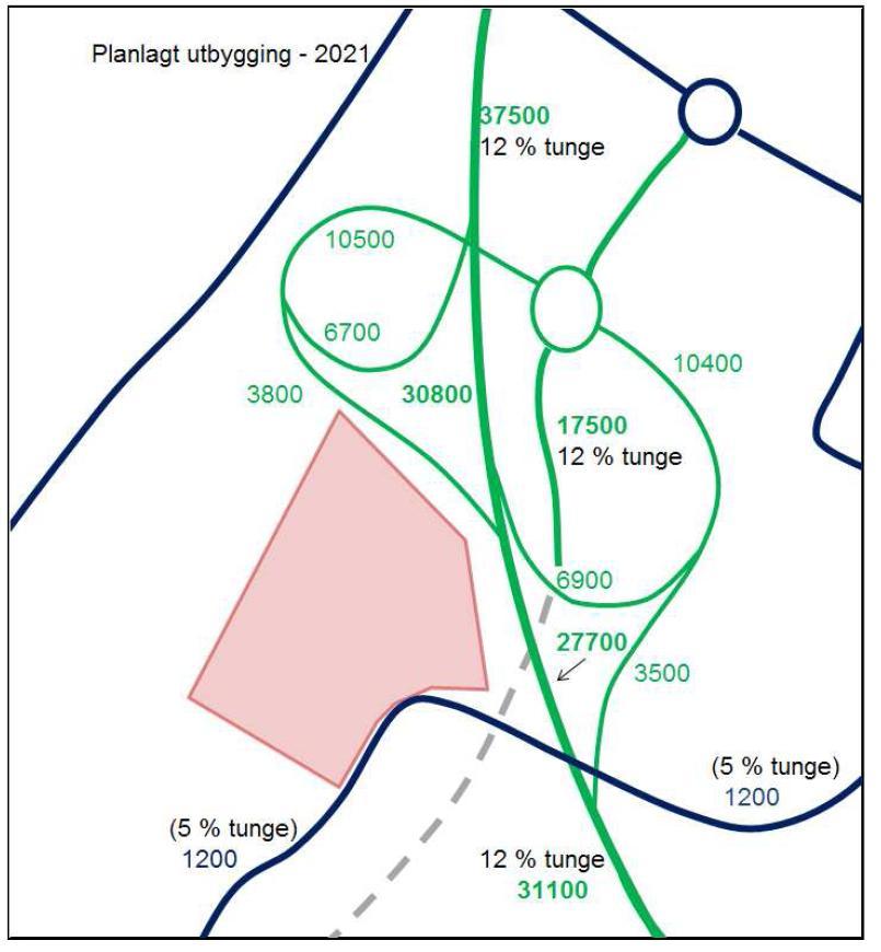 4 / 6 30 km/t km/t 40 km/t Figur 1- Trafikktall for år 2021 med planlagt utbygging benyttet i beregninger Det er alltid knyttet en viss usikkerhet til trafikkdataene Imidlertid skal det relativt