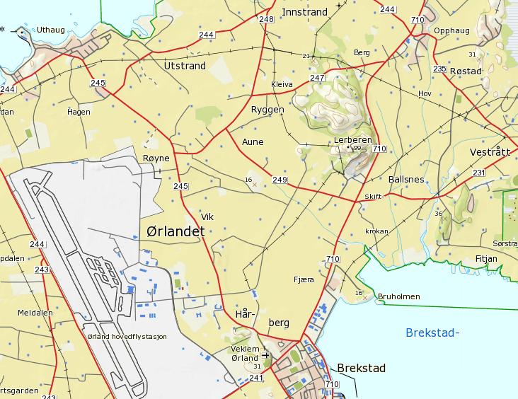 Storskardet, Ørland kommune. Figur 1. Oversiktskart som viser lokalisering av Storskardet skytefelt. Skytebanene ved Storskardet er registrert i Klifs grunnforurensningsdatabase med følgende ID.nr.