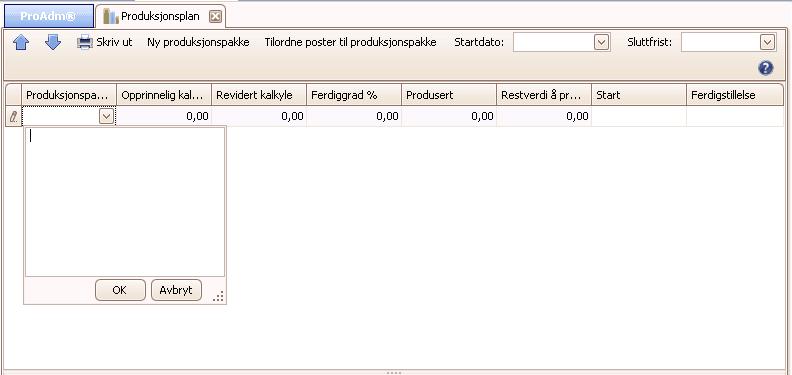 101 Produksjonsplan 101 Produksjonspakke Først må du lage en produksjonspakke.