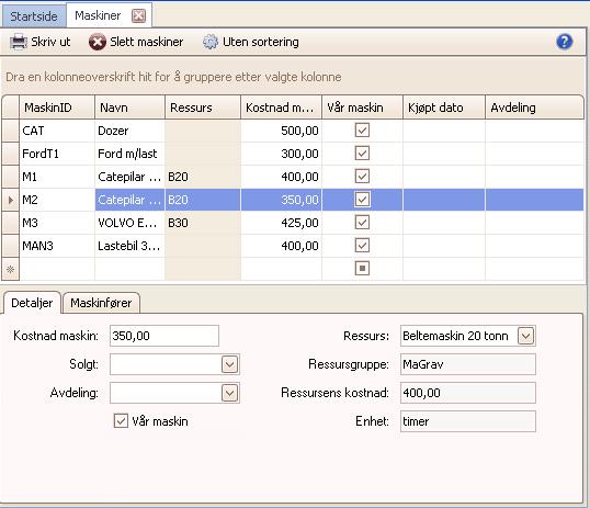 31 4.8 Startvindu i Gemini ProAdm 5 31 Maskinregister Maskinregister inneholder liste over data knyttet til de spesifikke maskiner.