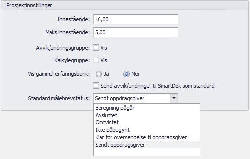 36 Startvindu i Gemini ProAdm 5 36 Standard inneståendesats er 10%, og maksimalt innestående er 5% av kontraktssummen.