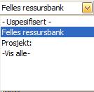 Du kan også flytte vinduet. Se kapittelet "Vinduer med tegnestift" under Generelle tips. Du kan velge ressursbank fra nedtrekksmenyen hvis du har fler enn bare Felles ressursbank.